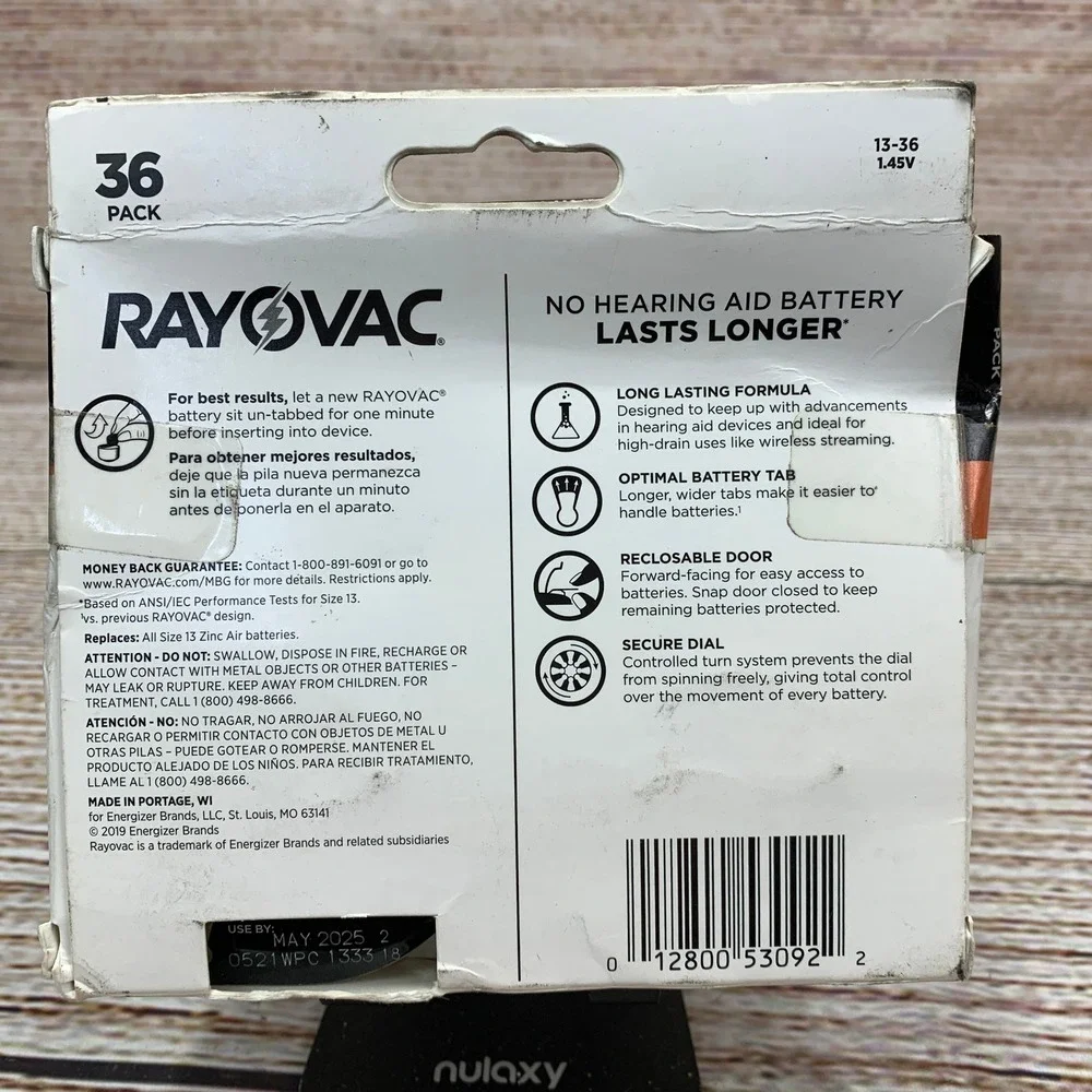 Rayovac Size 13 Hearing Aid Batteries 36 Pack Long Lasting Formula‎ Unopened